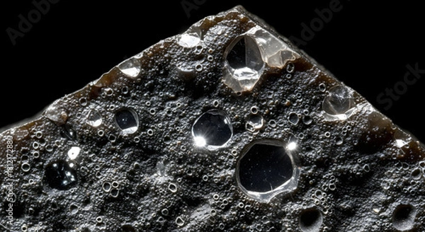 Fototapeta Macro Close up of Impactite or Tektite Glass Surface with Micrometeorite Craters