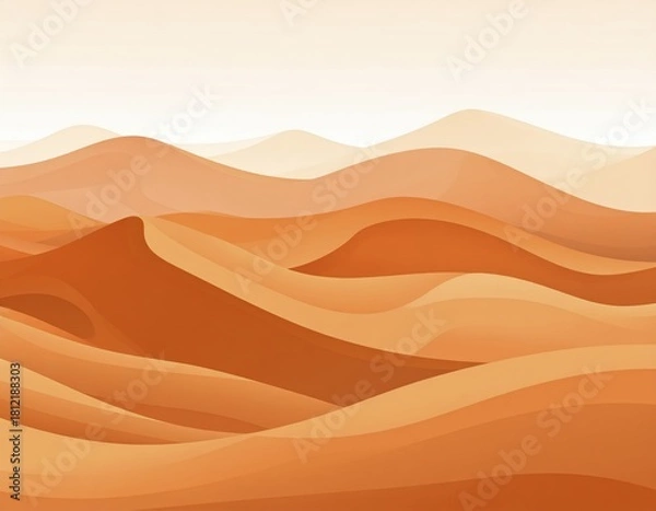 Obraz Desert landscape illustration with sand dunes and a gradient sky in warm earthy tones