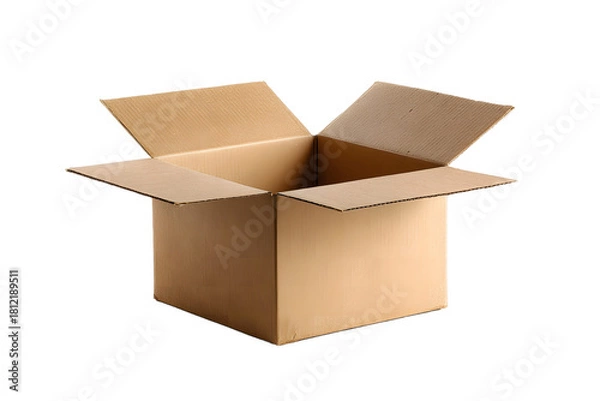 Fototapeta An Open Empty Cardboard Box Ready for Packing and Shipping on a Black Background Reveals its Brown Interior