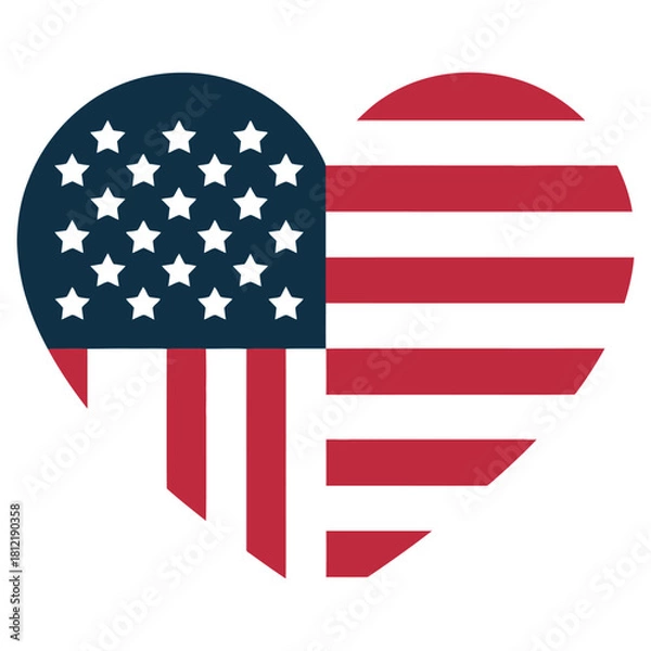 Fototapeta American flag heart shape isolated on white background, a symbol of patriotism and love for the united states of america