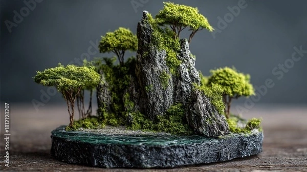Obraz Miniature bonsai trees on rocky terrain with detailed natural lighting