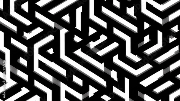 Fototapeta Abstract black and white geometric maze pattern with optical illusion effect
