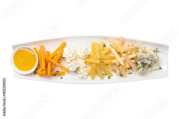 Obraz Cheese assroti on a plate. Transparent.