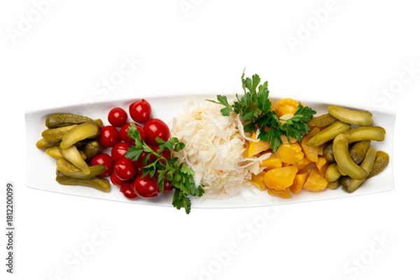 Obraz Pickled vegetables in a plate. Transparent.
