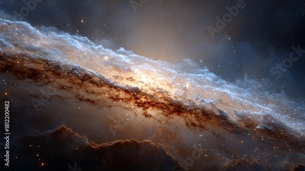 Fototapeta Detailed View of Spiral Galaxy with Star Clusters and Cosmic Dust in Space