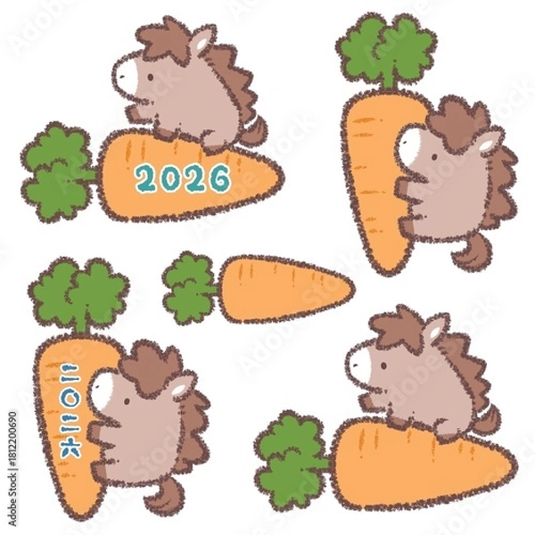 Obraz ウマとニンジンバリエーションセット