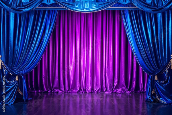 Fototapeta blue stage curtains with spotlight