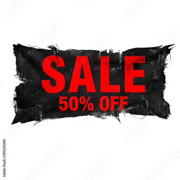 Obraz Black Friday torn paper sale banner in red and black, isolated on transparent background, PNG