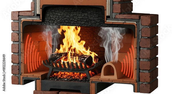 Fototapeta Cross Section Diagram of High Efficiency Brick Fireplace with Radiant Heat and Combustion Chamber