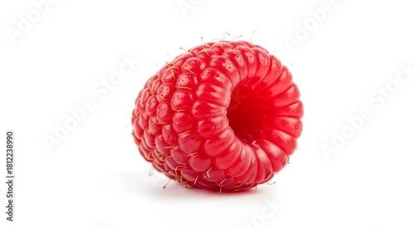Obraz Single red raspberry with hollow center isolated on white background