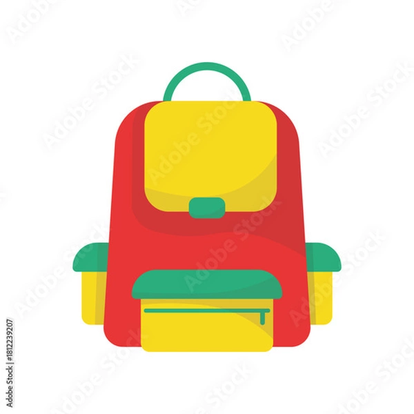 Fototapeta Isolated cartoon illustration of a school bag in red and yellow and green color variations for a back to school themed image icon