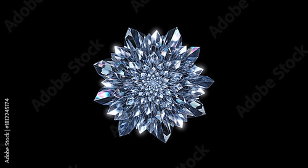 Fototapeta Abstract shimmering blue crystalline fractal explosion in a dark void with sharp geometric facets and light refractions