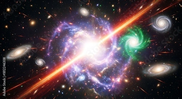 Fototapeta Cosmic explosion in deep space showcasing nebulae and galaxies