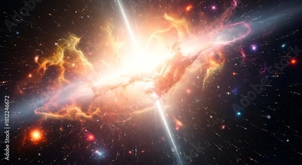 Fototapeta Cosmic explosion in deep space with vibrant colors and energy beams