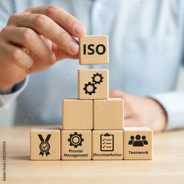 Obraz Professional stacking iso standard wooden blocks quality process