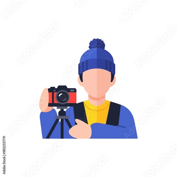 Fototapeta Stylized icon of a photographer with a camera on a tripod, ready to capture creative moments