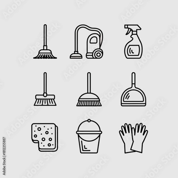 Fototapeta Comprehensive Set of Household Cleaning Tools and Supplies for Effective Home Sanitation