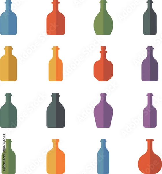 Fototapeta Squair size glass bottle icon bundle set colorful vector silhouette art clean background