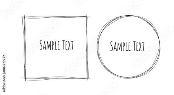 Obraz Vector illustration of hand drawn square and circle frames with sample text isolated on