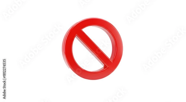 Obraz Title: 3D Red No Entry Sign Icon, Stop and Prohibition Symbol
