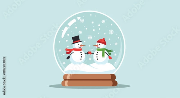 Fototapeta Charming snow globe featuring two snowmen, perfect for adding a festive touch to your seasonal projects and bringing holiday cheer