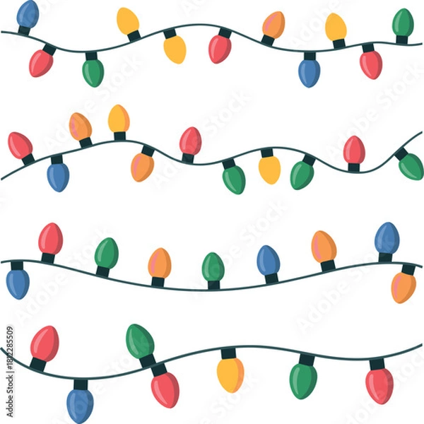 Obraz Colorful Christmas lights strung in rows string lights