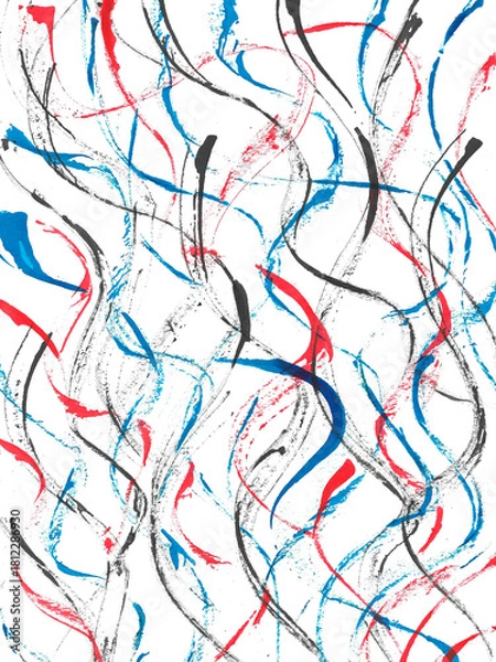 Fototapeta Expressive abstract watercolor composition in bold blue and red tones.