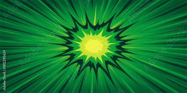 Fototapeta Abstract green burst background with yellow center for energy and vitality