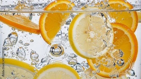 Fototapeta Refreshing Citrus Slices in Sparkling Water - A Vibrant and Healthy Drink.