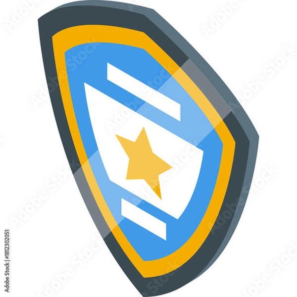 Fototapeta Isometric Shield Icon With Golden Star And Blue Center On Transparent Background Isolated Graphic Design Element