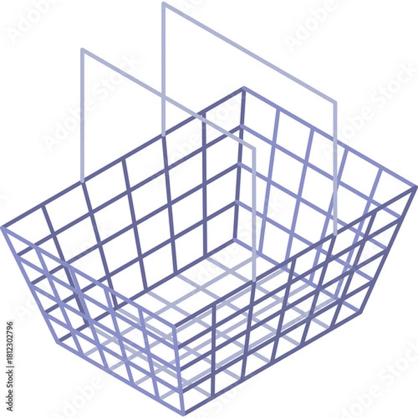 Fototapeta Isometric Shopping Basket Icon With Transparent Background In Purple And Blue Gradients Representing Commerce And Retail With A Wire Mesh Design