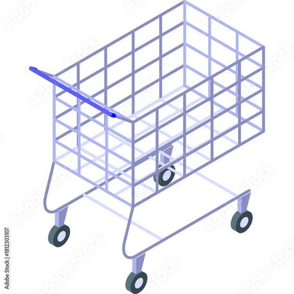Fototapeta Isometric Shopping Cart Icon With Blue Handle and Transparent Background