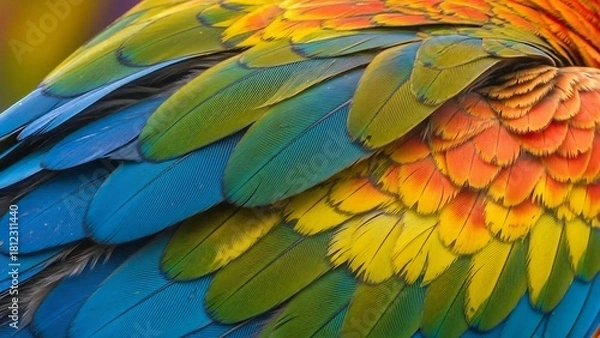 Fototapeta Vibrant plumage of a macaw parrot showcasing natures artistry.