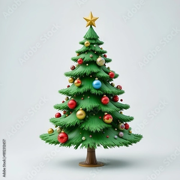 Obraz Festive Christmas Tree with Red Ornaments and Green Foliage. 
