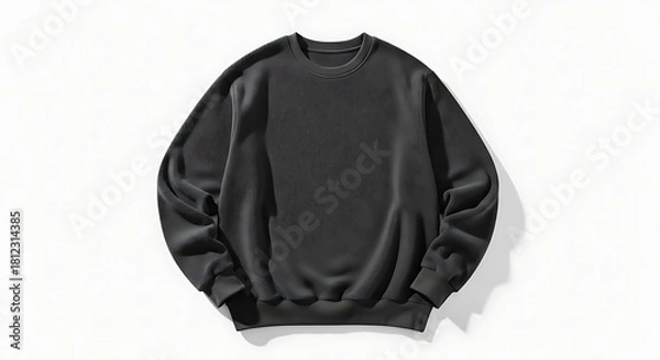 Fototapeta realistic crewneck sweatshirt mockup with folded sleeves, soft fleece texture, natural light highlighting the fabric’s softness, dark gray color against a minimal white background--v 6.1 --ar 16:9 --q