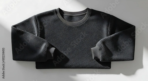 Fototapeta realistic crewneck sweatshirt mockup with folded sleeves, soft fleece texture, natural light highlighting the fabric’s softness, dark gray color against a minimal white background--v 6.1 --ar 16:9 --q