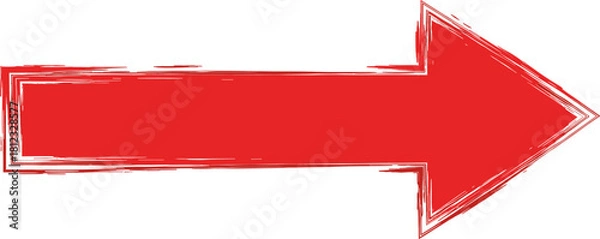 Fototapeta Hand drawn red arrow pointing to the right isolated on, symbolizing direction, guidance, and progress with a touch of artistic flair