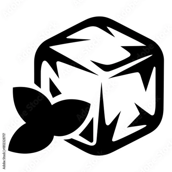 Fototapeta ice cube and leaves icon Silhouette vector on white background