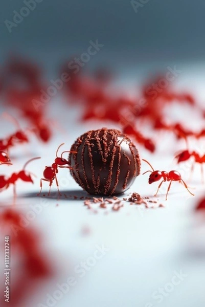Obraz Vibrant Ants Swarming Around Chocolate Candy