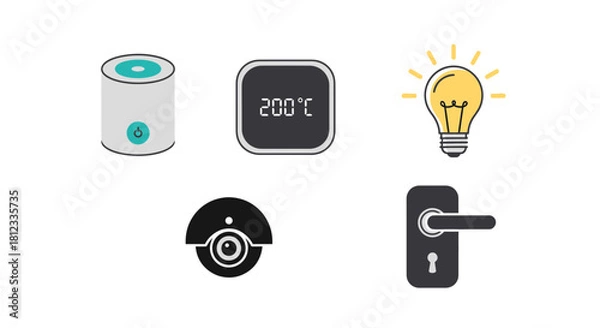 Obraz Smart home automation icons for modern living: Enhance your safety and efficiency with sleek designs for security, lighting, and appliances