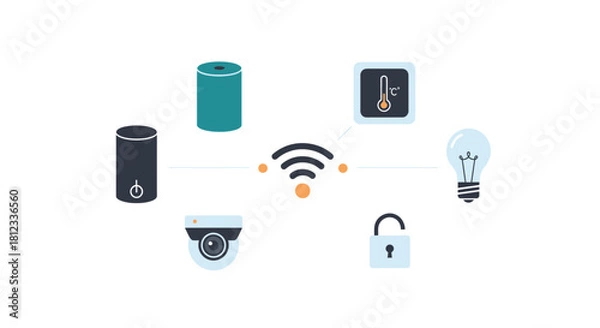 Obraz Modern smart home automation system with wireless connection for security, lighting, temperature, and voice control, simplifying lifestyle with technology
