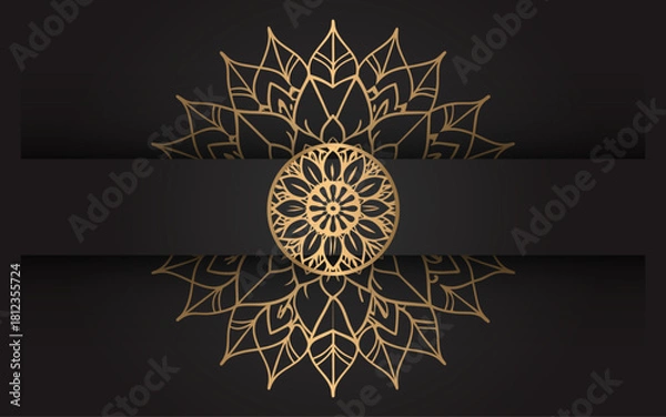 Obraz Elegant gold mandala design on a dark black background with decorative elements