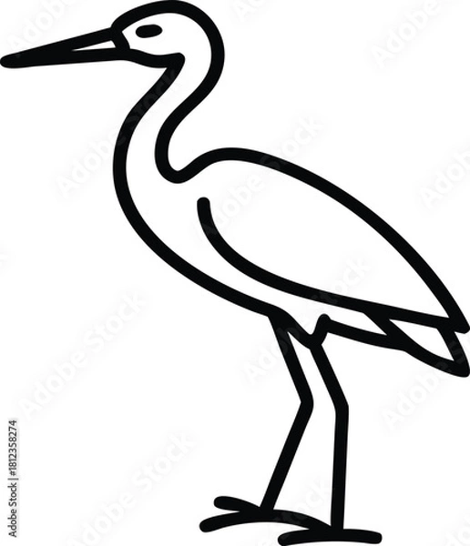 Obraz Egret bird vector outline icon on white background