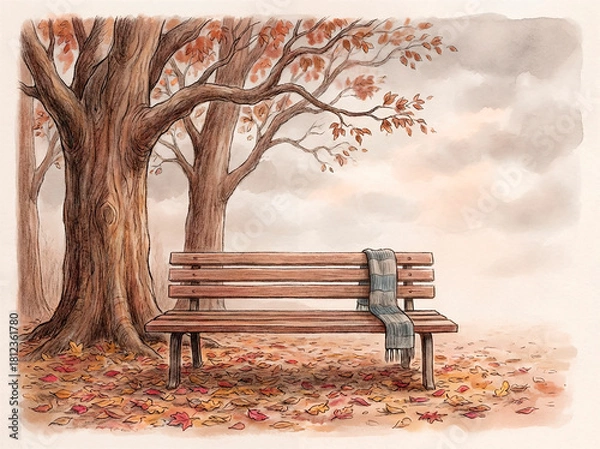 Obraz Abandoned Park Bench in Autumn Scene