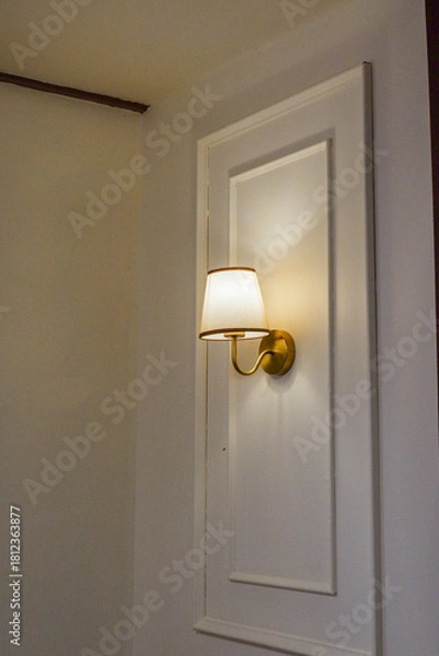 Obraz Cozy house exterior with wooden casement window and white wall rendering,Large estate home building Window Frame,minimal home concept.