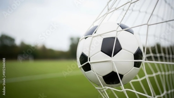 Fototapeta Soccer ball in the net, ready for the game