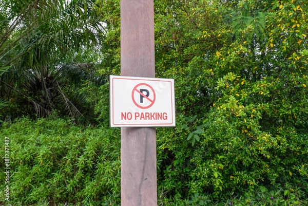 Obraz Parking symbol and No parking sign,traffic sign,sign prohibiting parking,No parking here road sign.