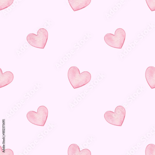 Fototapeta Watercolor seamless pattern with pink hearts. Hand-drawn romantic print with pink hearts. Festive Valentine's Day print. Great for wrapping paper, textiles, and cards.
