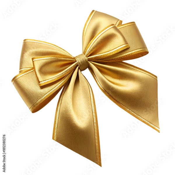 Obraz Decorative golden bow isolated on white background. Shiny gold satin ribbon. Wrapping element for Christmas gift, Valentine's, Father's and Women's day, birthday and party. Black friday