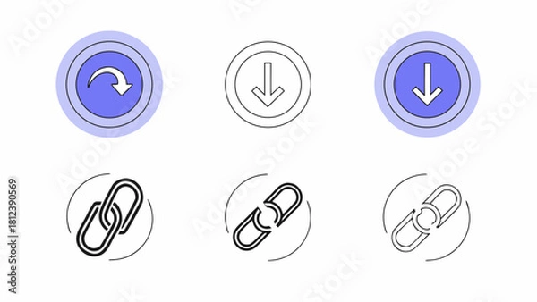 Fototapeta Illustration of download icons and link icons in various states on a white background